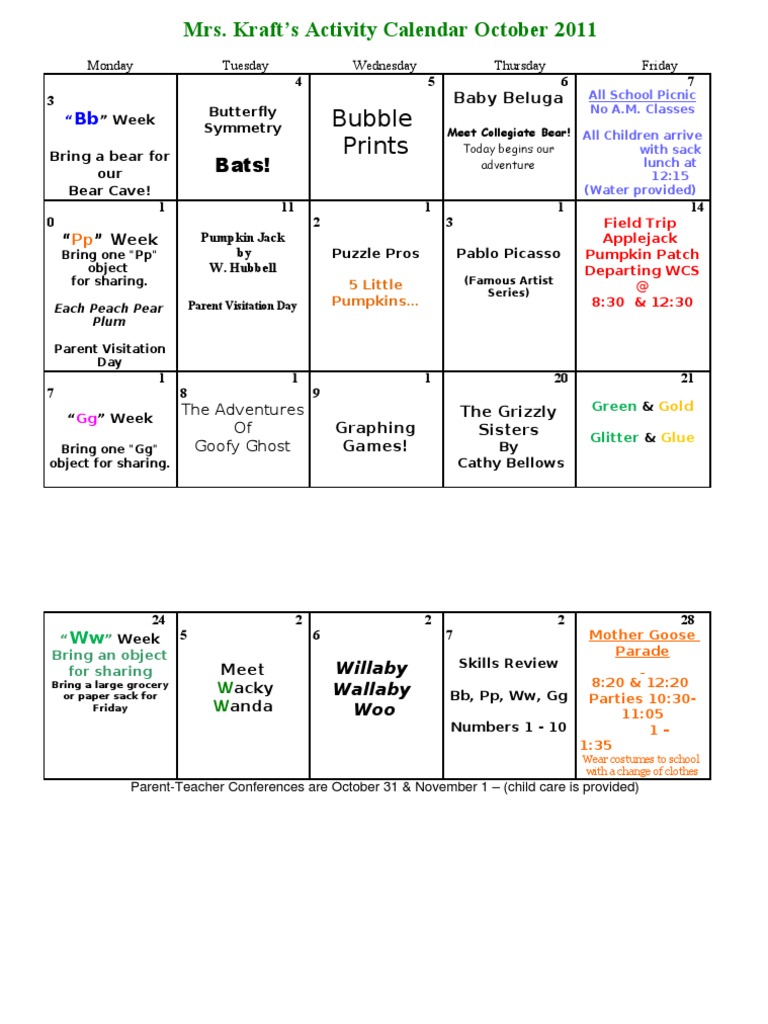 October 2011 Activity Calendar | PDF