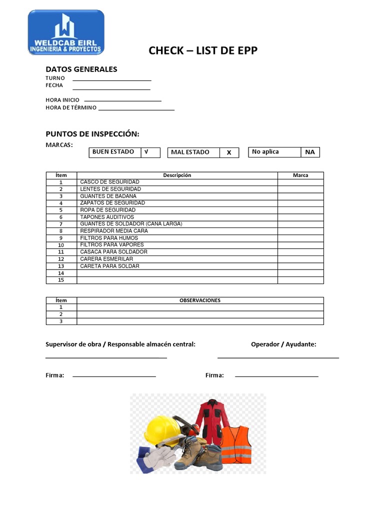 Checklist de EPP para Supervisión Laboral | PDF