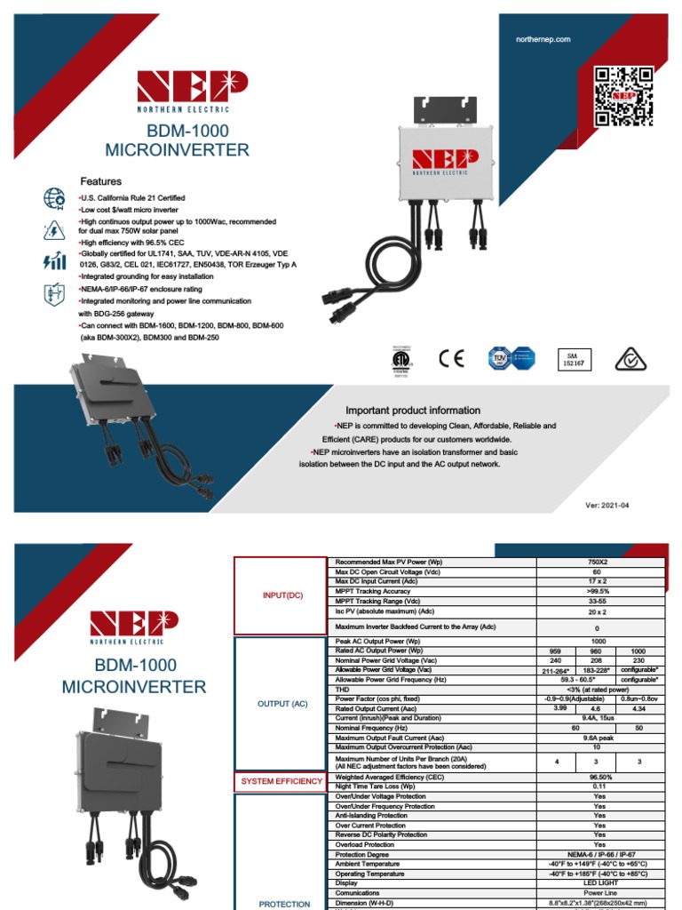 BDM-1000 Microinverter Overview | PDF | Power Engineering | Electricity