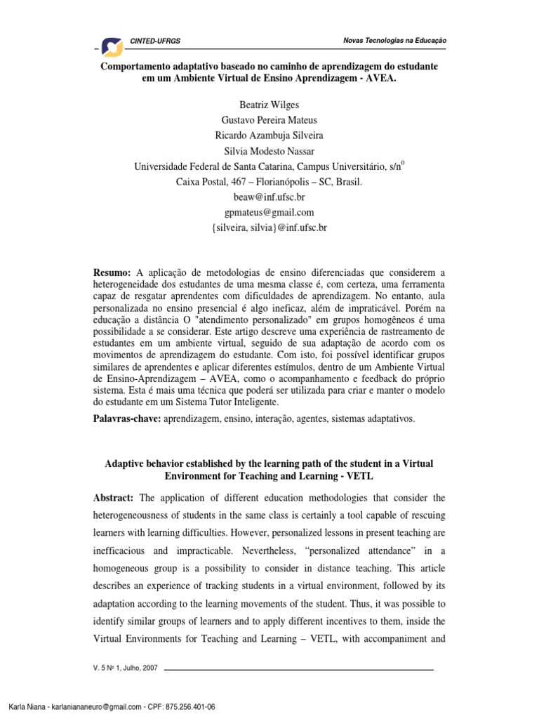 Comportamento adaptativo baseado no caminho de aprendizagem do