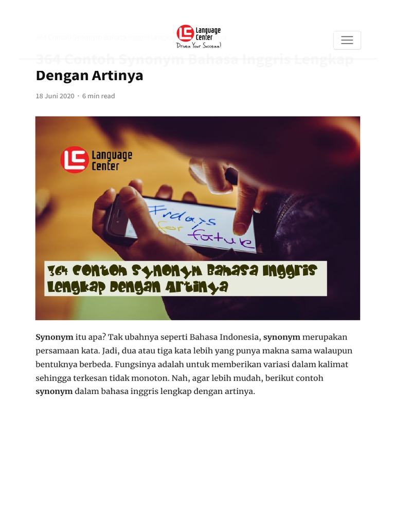 364 Contoh Synonym Bahasa Inggris Lengkap Dengan Artinya Kampung