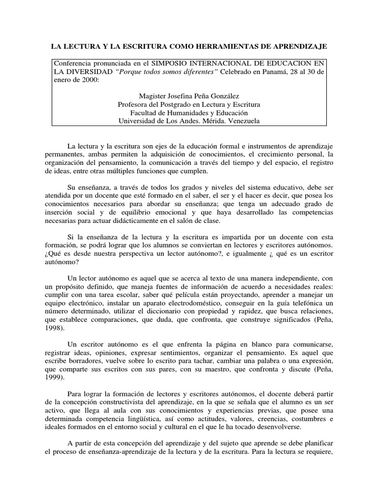 La Lectura Y La Escritura Como Herramientas de Aprendizaje | PDF ...