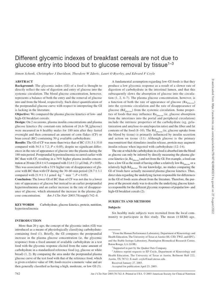 Different glycemic indexes of breakfast cereals are not due to glucose