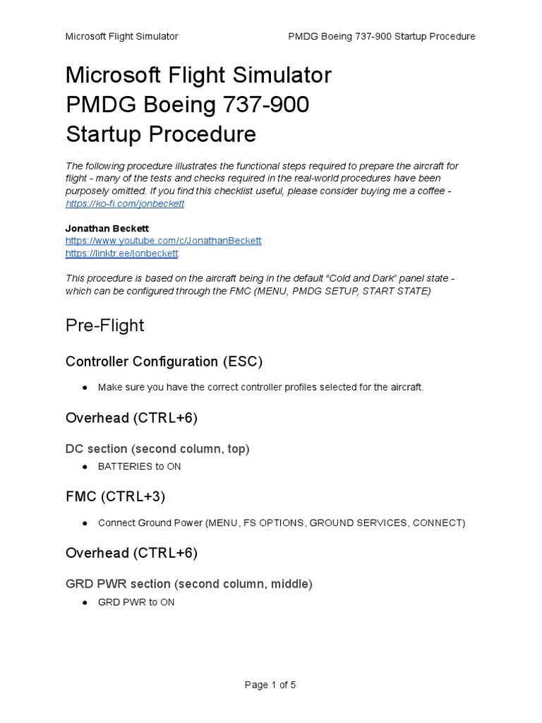 PMDG 737-900 Startup Procedure Guide | PDF | Takeoff | Manufactured Goods
