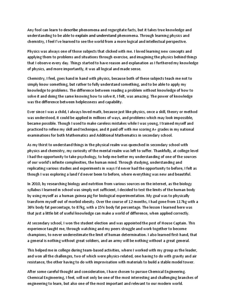 Chemical Engineering Personal Statement: Crafting a Winning Narrative