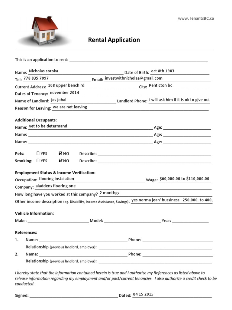 Fillable Rental Application Form | PDF | Landlord | Property Law