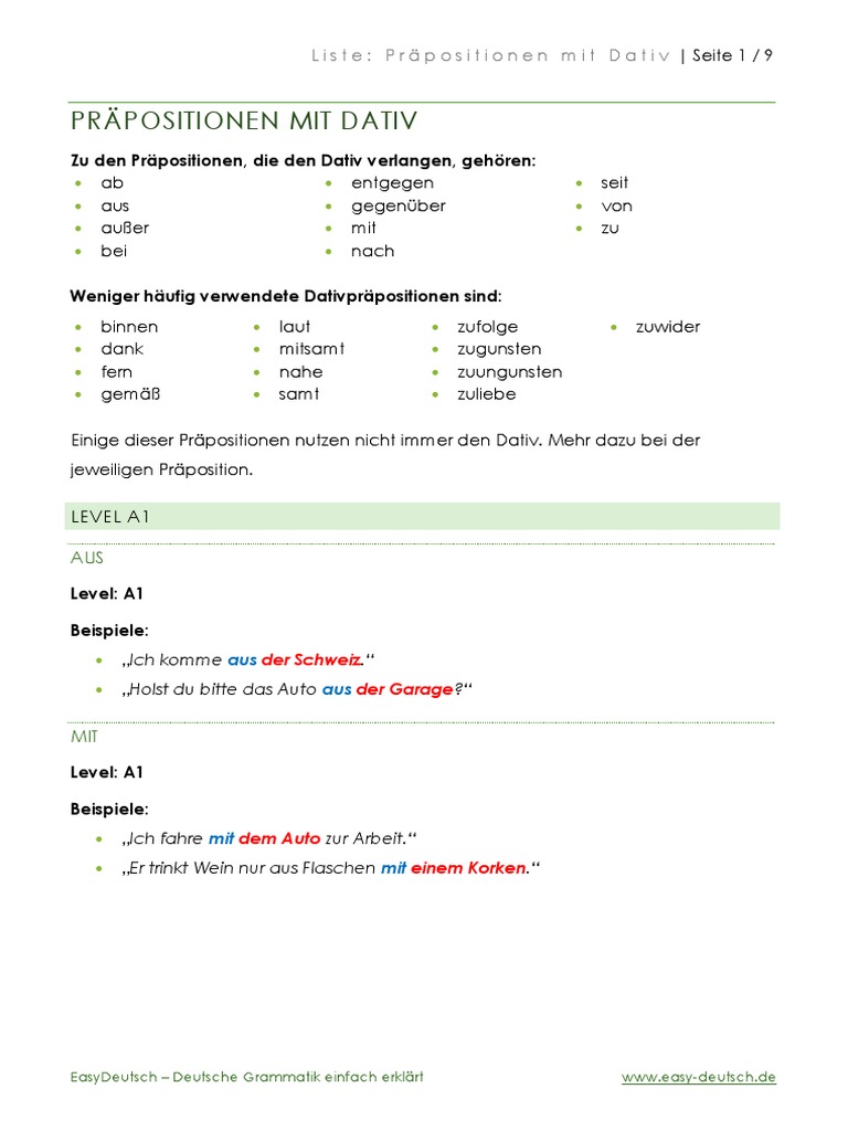 Listen - Praepositionen Mit Dativ | PDF