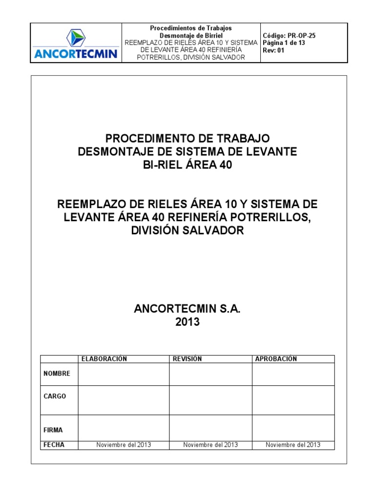 Desmontaje Bi-Riel Área 40 en Refinería | PDF | Higiene Ocupacional