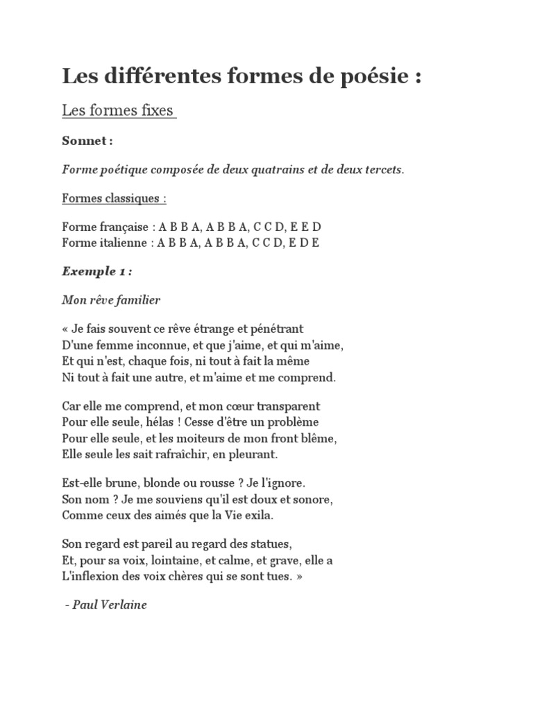 Les Diff rentes Formes De Po sie PDF