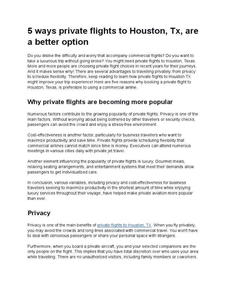 5 Ways Private Flights to Houston TX Are a Better Option1 PDF