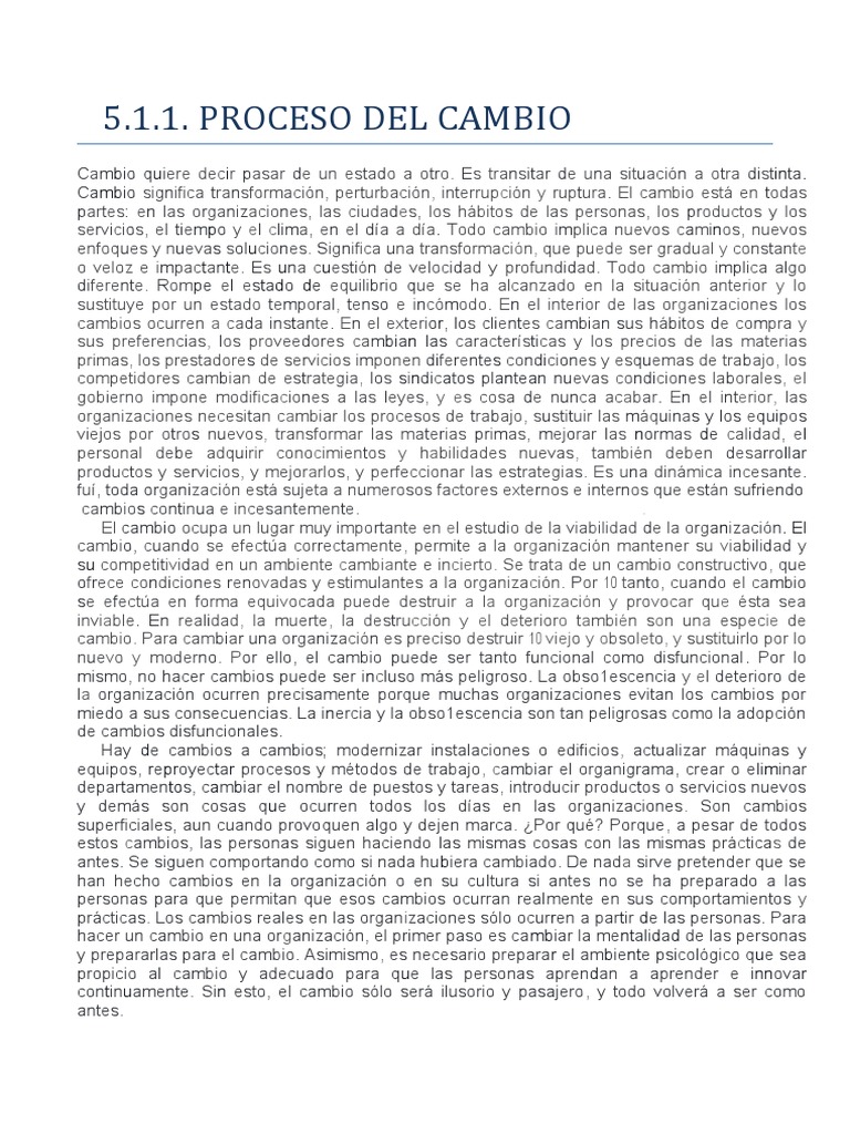 Proceso de Cambio en Organizaciones | PDF | Liderazgo | Burocracia