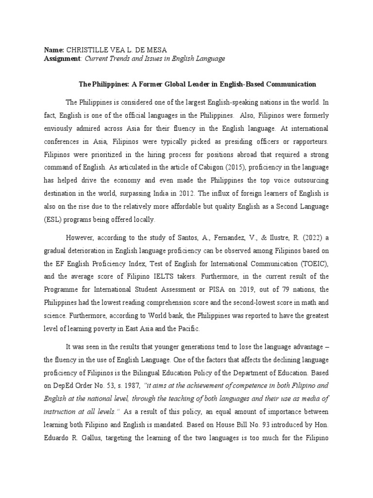 Declining English Proficiency in the Philippines | PDF | English ...