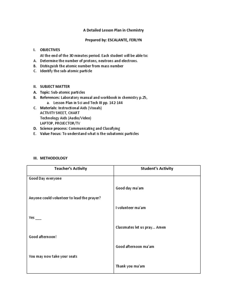 Detailed Lesson Plan Earth Science PDF Proton Neutron