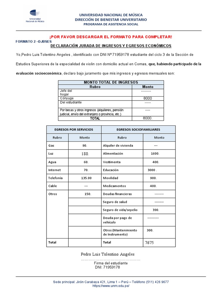 Declaracion Jurada De Ingresos Y Egresosdocx Images And Photos Finder ...