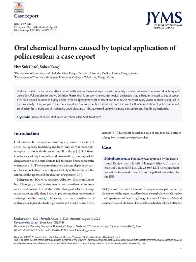 Oral Chemical Burns Caused by Topical Application of Policresulen A ...