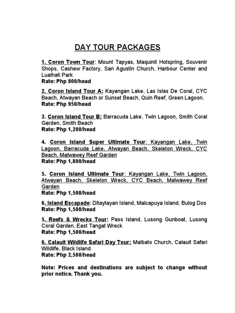 Day Tour Packages PDF