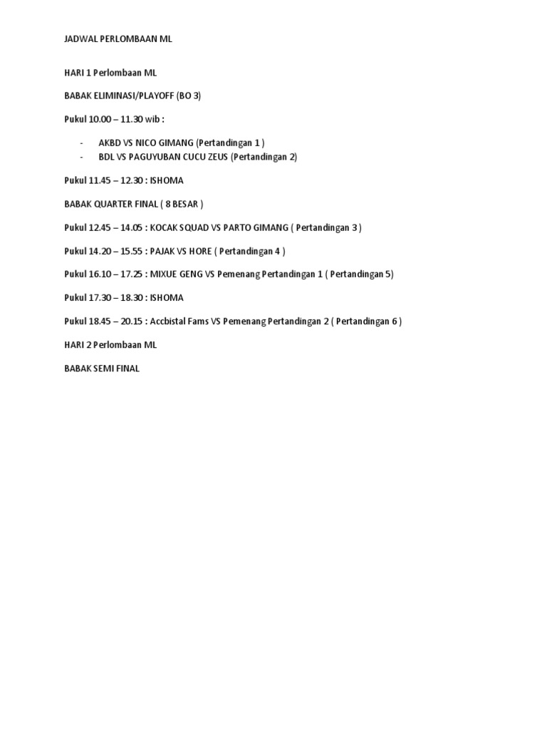Jadwal Perlombaan Ml Pdf