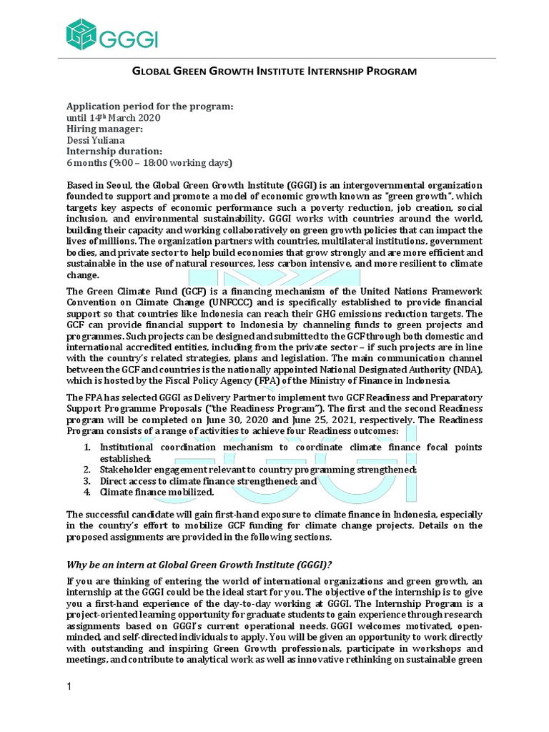 GGGI Internship Program in Seoul | PDF | Natural Environment | Economies