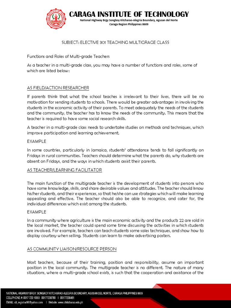 Functions And Roles Of Multi Grade Teachers Pdf