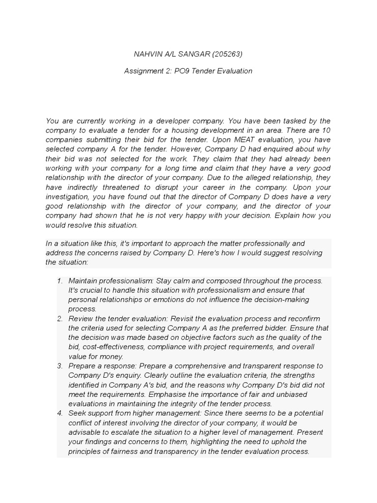 Assignment 2 - PO9 Tender Evaluation | PDF | Evaluation | Psychological ...