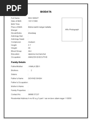 Marriage Biodata