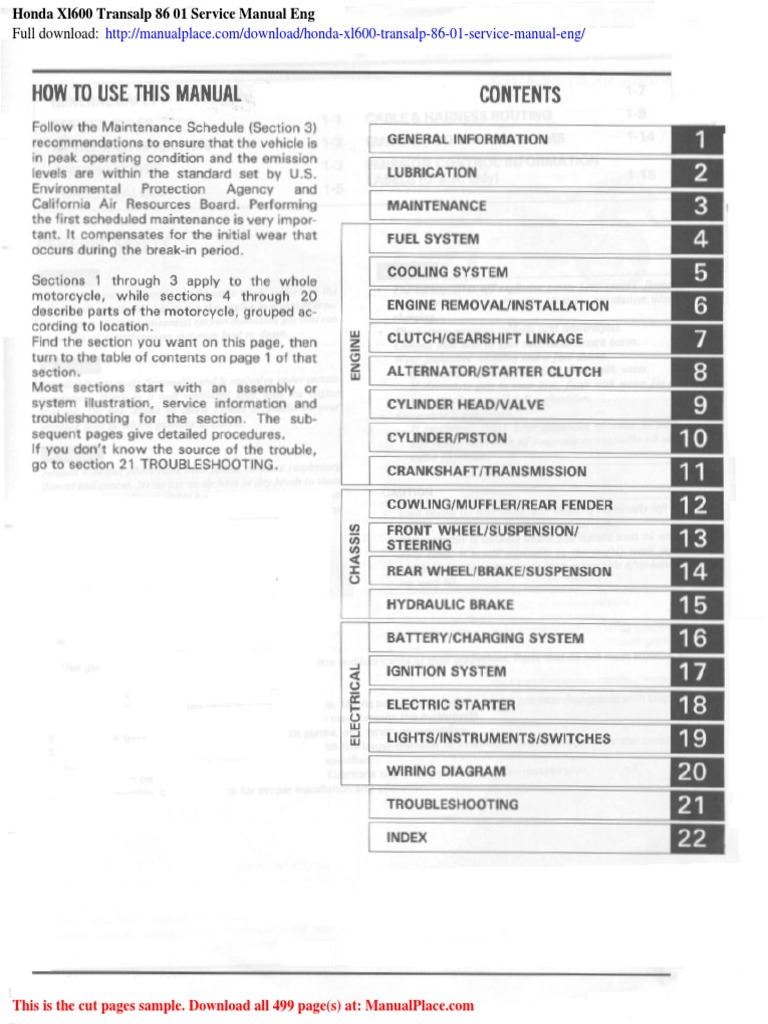 HONDA XL 650 TRANSALP SERVICE MANUAL PDF visual data 6