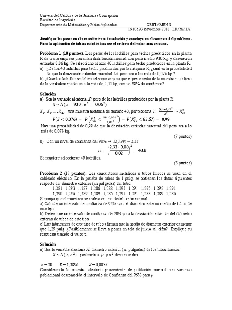 Pauta C3 | PDF | Intervalo de confianza | Desviación Estándar