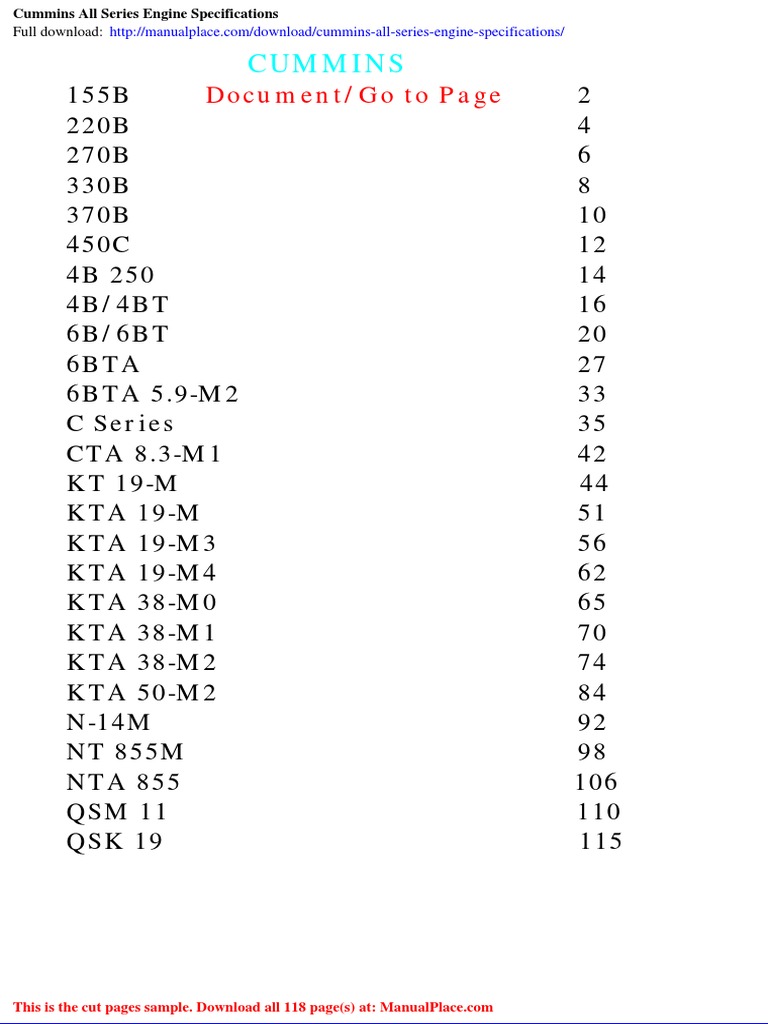 Cummins Engine Specifications Overview | PDF | Horsepower | Exhaust Gas