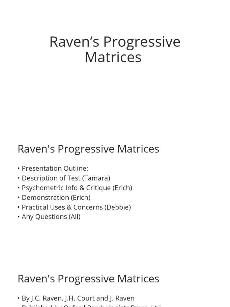 Raven's Progressive Matrices | PDF