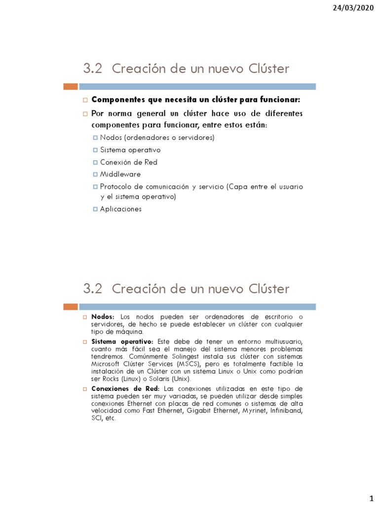 Creación y Componentes de Clústeres | PDF