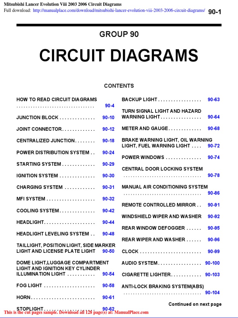 Mitsubishi Lancer Evolution Viii 2003 2006 Circuit Diagrams | PDF