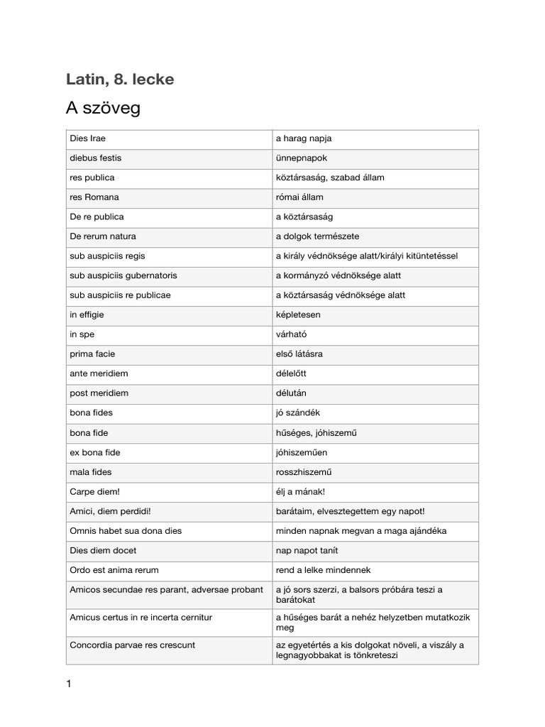 Latin 8. Lecke Szövegek | PDF