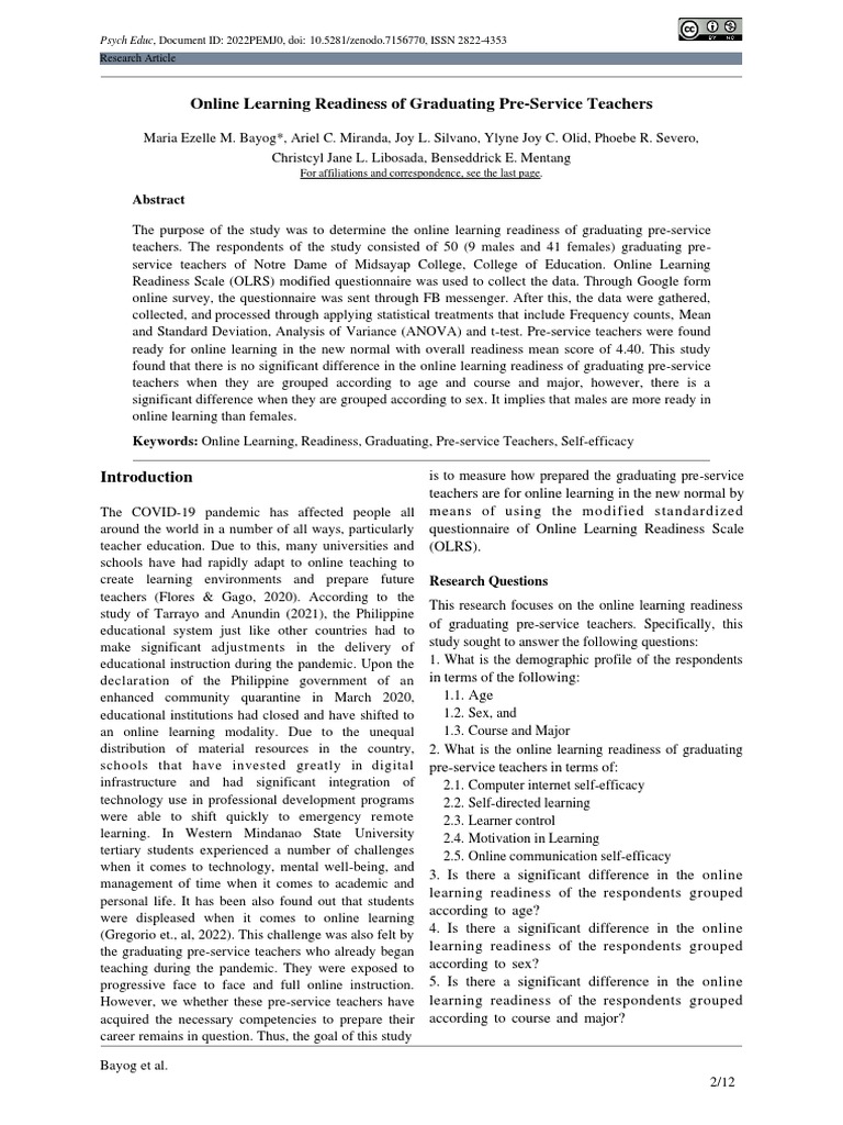 Online learning readiness of graduating pre service teachers pdf