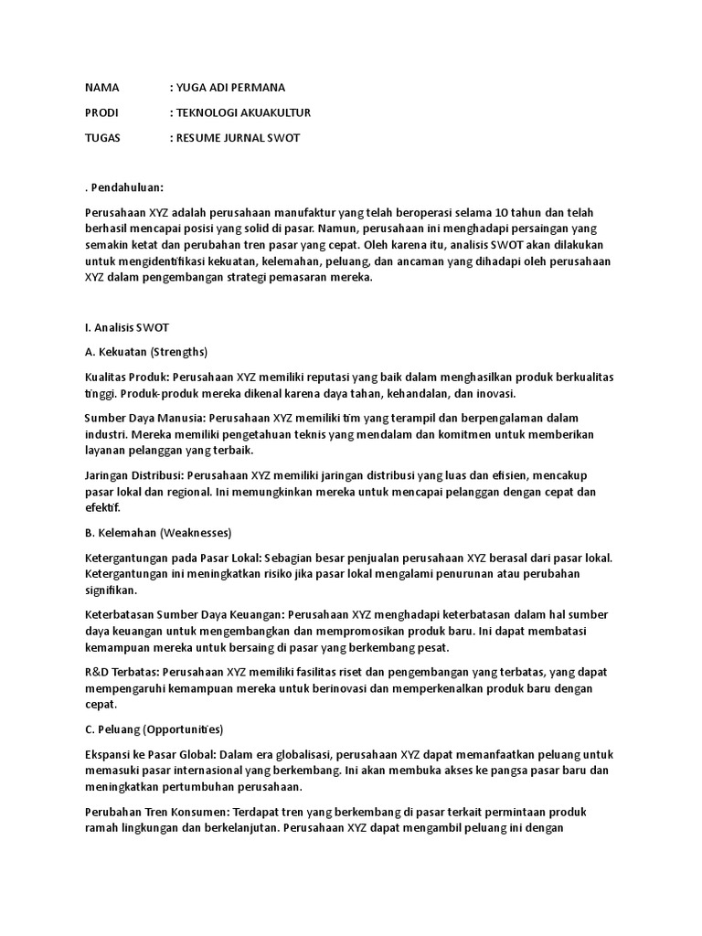 Tugas Resume Analisis Swot | PDF | Bisnis