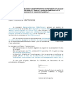 Modèle de Lettre de Demande de Subvention - Création Ou Reprise TPE