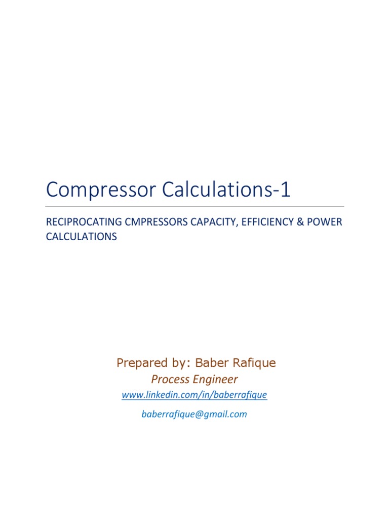 Reciprocating Compressor Calculation For Process Engineer PDF Pump Piston