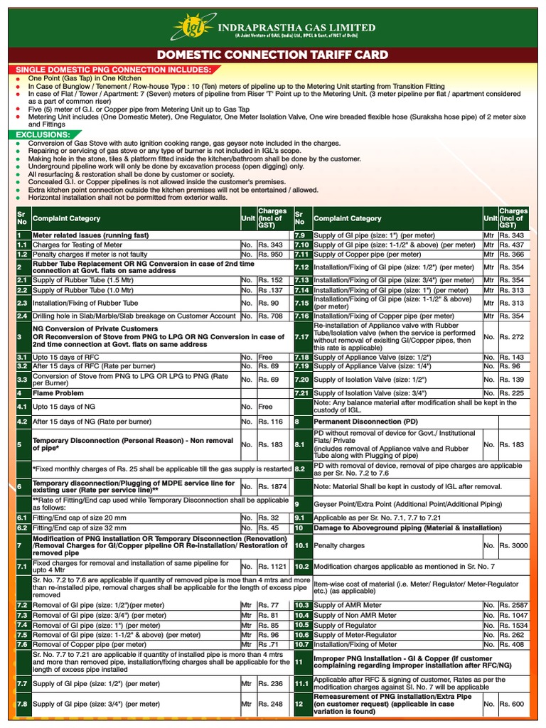 Igl Tariff Card Option 11 PDF Pipe (Fluid Conveyance) Pipeline