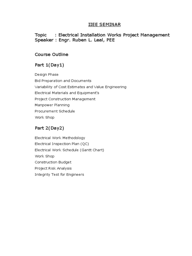 Course Outline For Iiee Seminar PDF