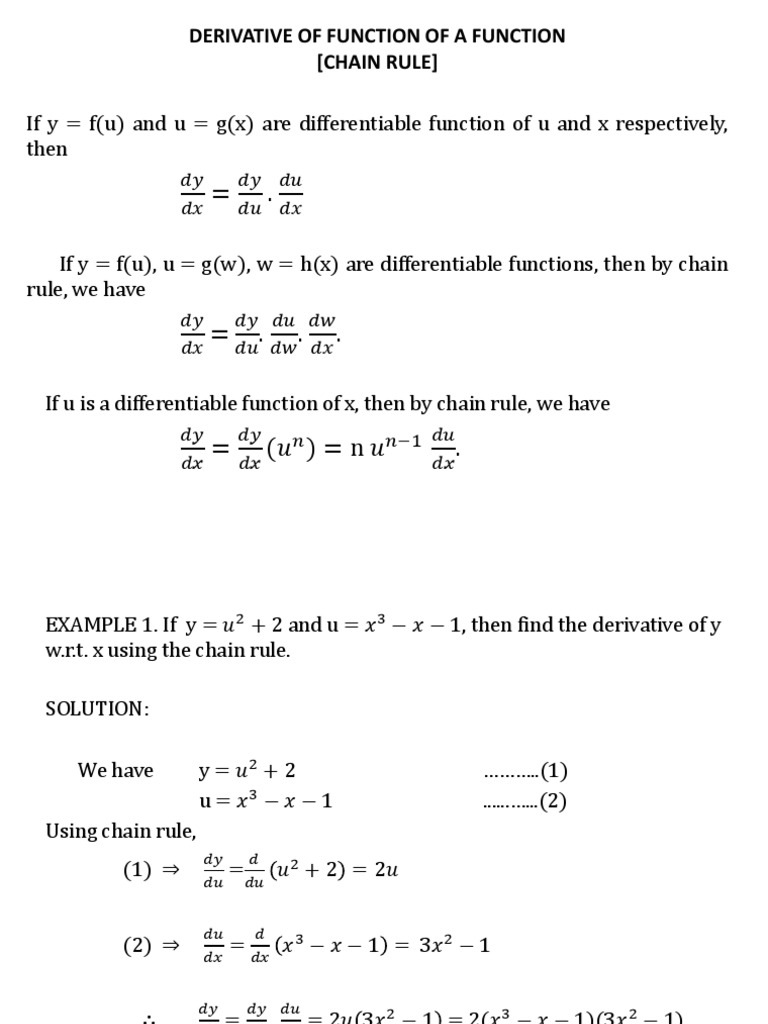 Derivative Of Function Of A Function Pdf Mathematical Analysis Derivative