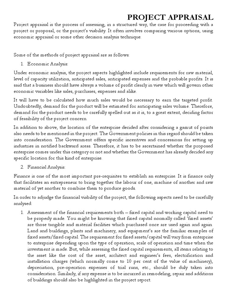 Project Appraisal Methods Explained | PDF