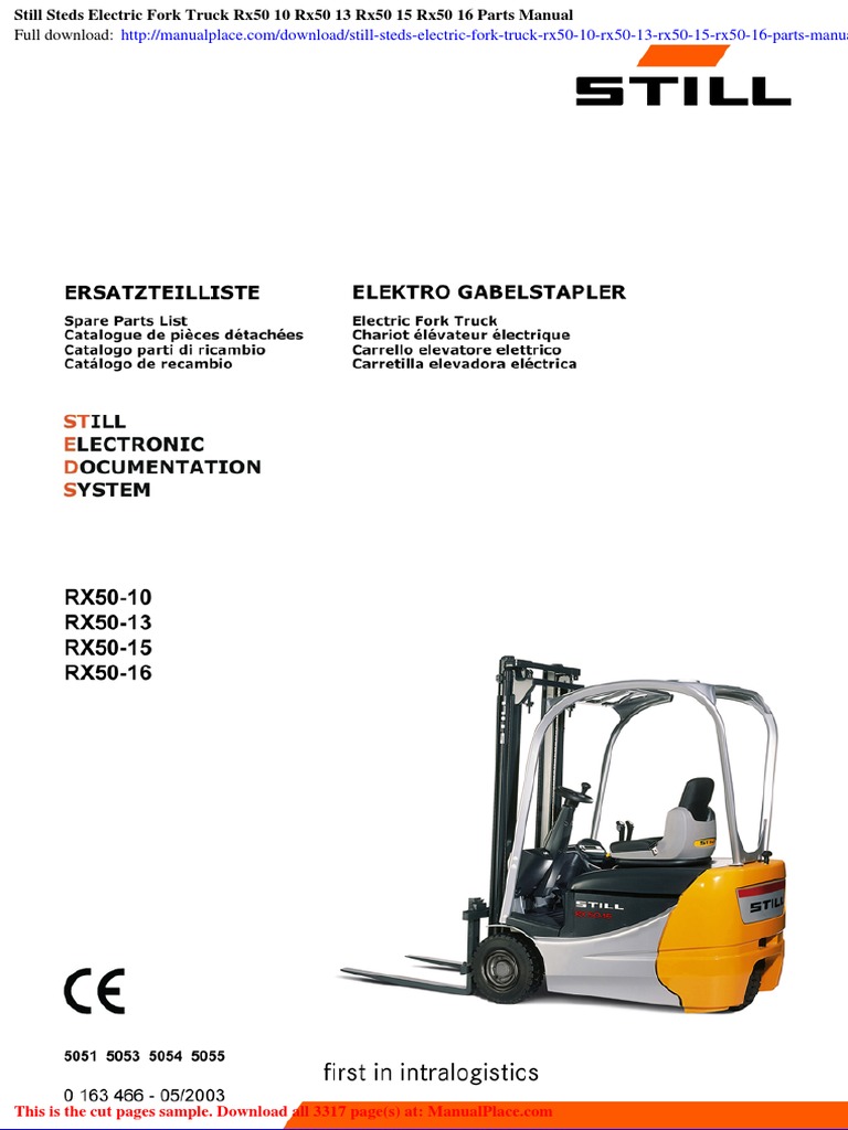 Still RX50 Electric Fork Truck Parts Manual | PDF | Screw | Washer ...