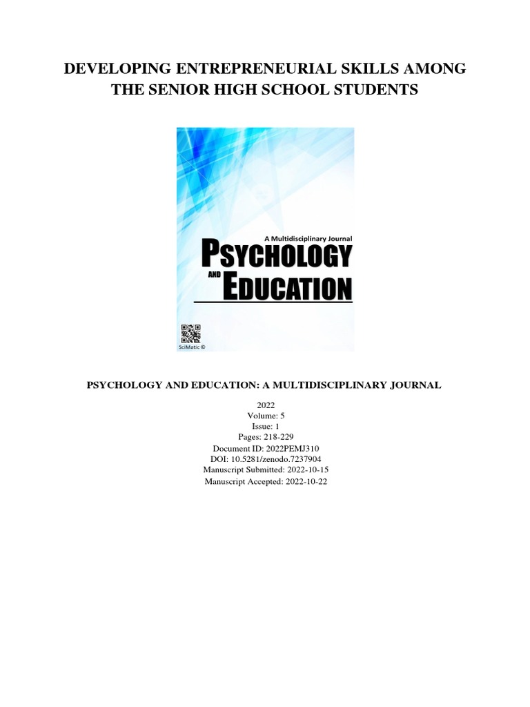 Developing Entrepreneurial Skills Among The Senior High School Students