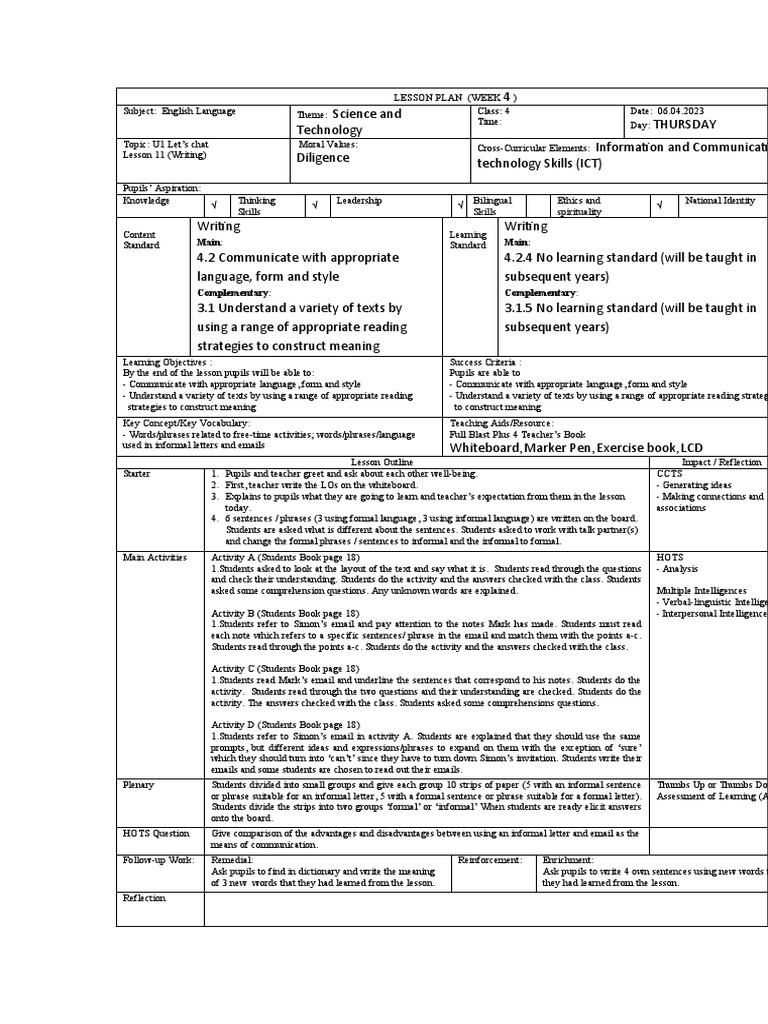Full Blast Form 4 Unit 1 Lesson 11 PDF