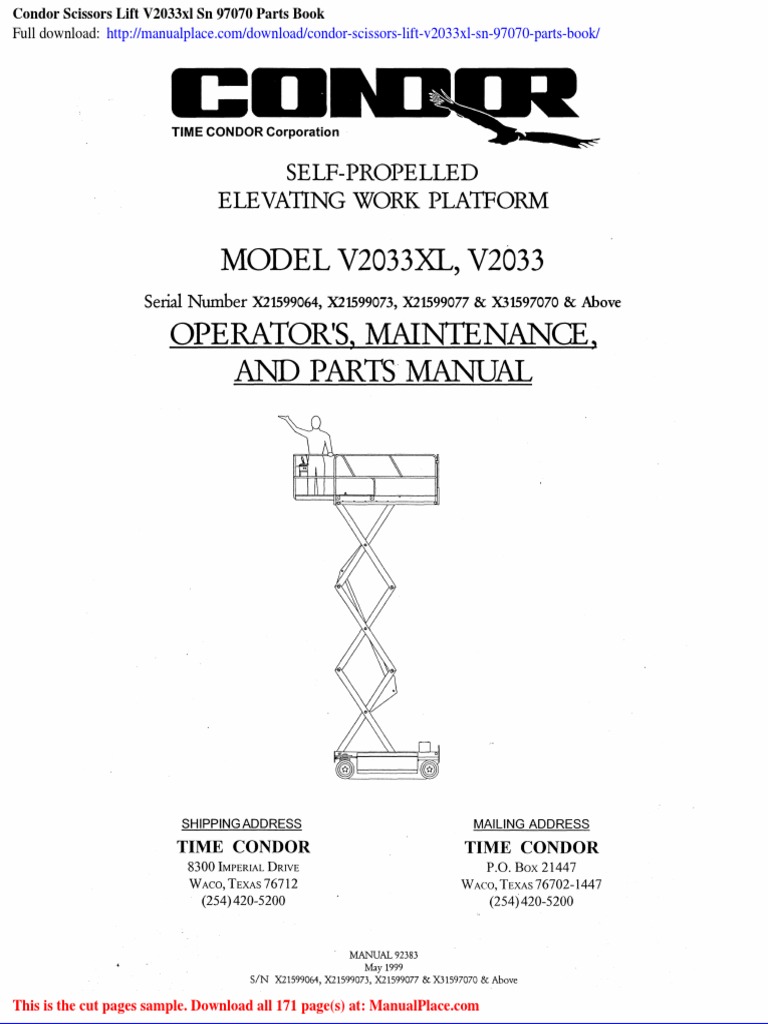 在庫確認8 Condor V2033XL Operator's Manual | PDF | Elevator | Forklift