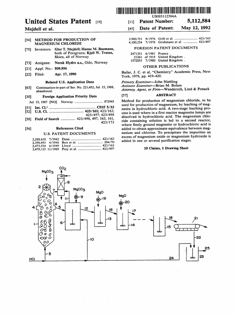 Paten pembuatan magnesium klorida dari magnesium hidroksida dan asam