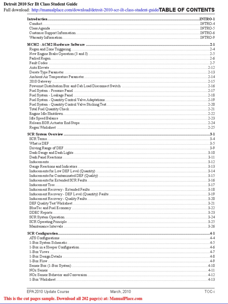 Detroit 2010 SCR ILT Class Guide | PDF