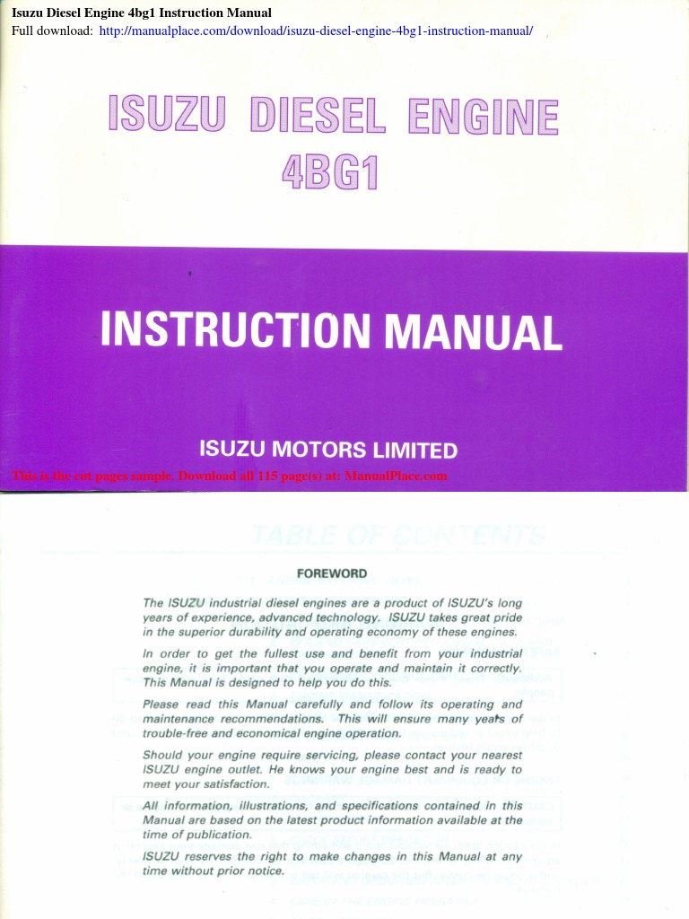 Isuzu Diesel Engine 4bg1 Instruction Manual PDF