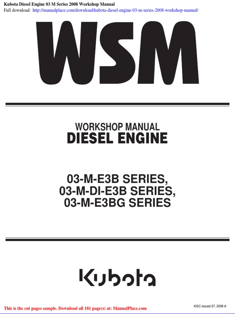 Kubota WSM ワークショップマニュアル ディーゼルエンジン Kubota WSM ワークショップマニュアル ディーゼルエンジン