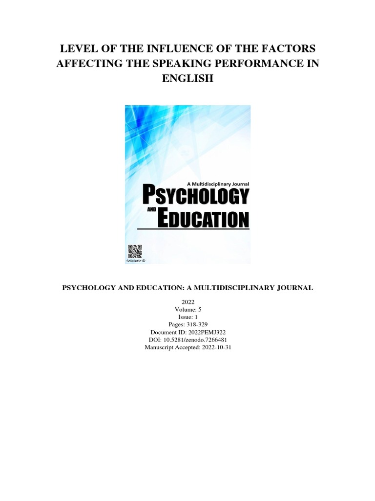 Level of The Influence of The Factors Affecting The Speaking ...