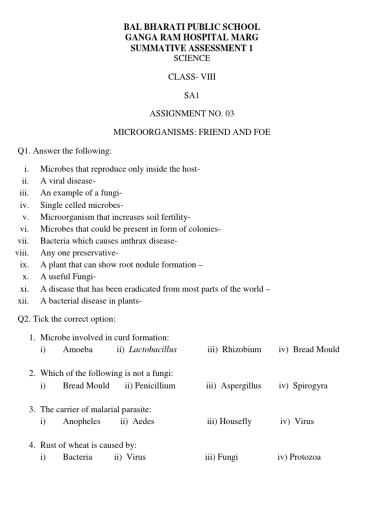 Microorganisms: Friend and Foe Worksheet | PDF | Microorganism | Bacteria